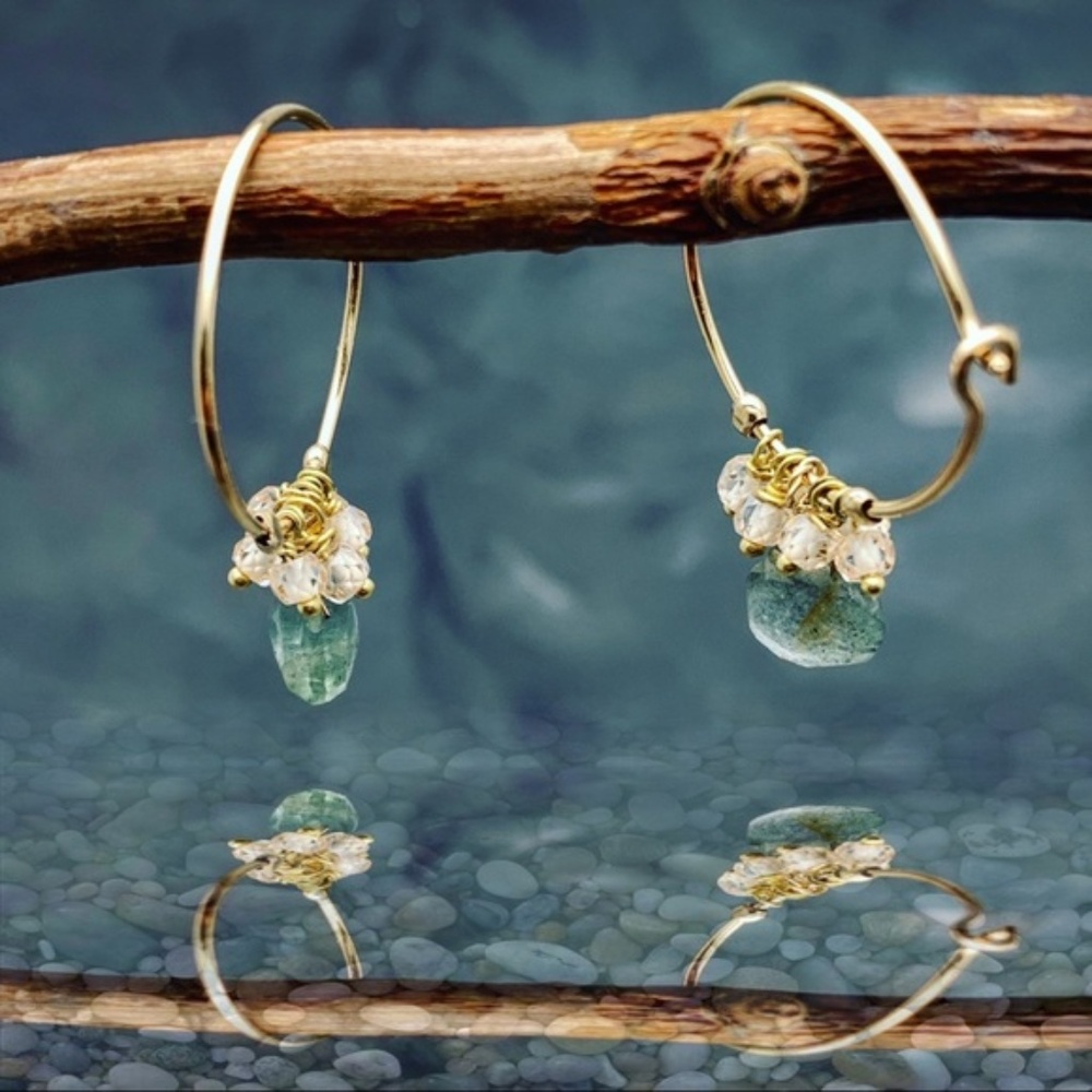 Matana Handmade Moss Aquamarine hoop earrings